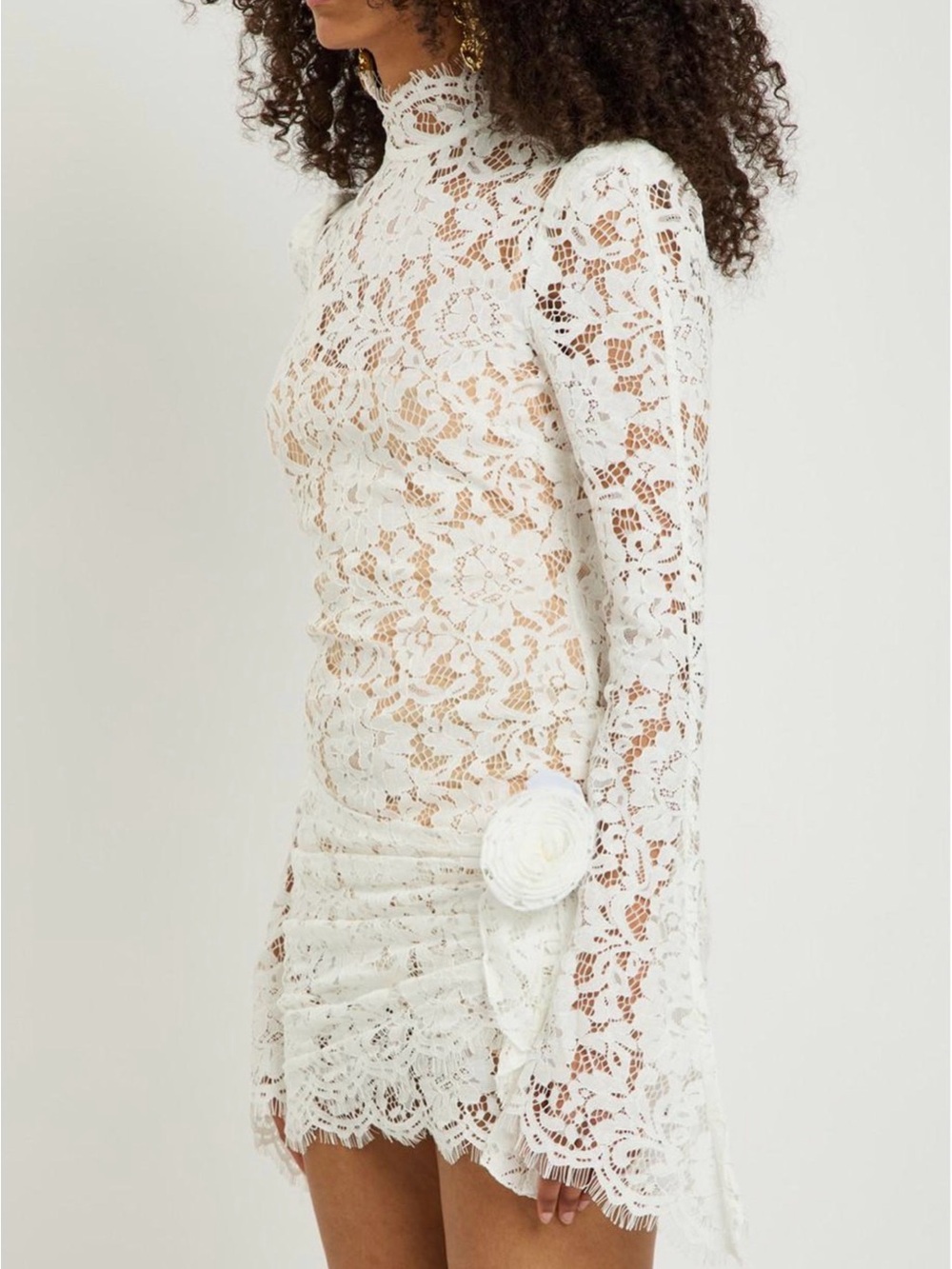 De La Vali Bodita Mini White Lace Mini Dress with Floral Appliqué